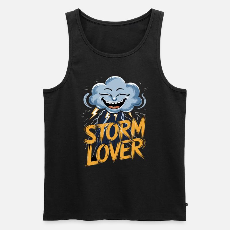 Sturm Liebhaber Wolken Blitz Gesicht - Männer Premium Bio Tank Top - Schwarz