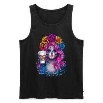 Dia de los Muertos Café avec Belle Femme de - Débardeur bio Premium Homme - noir - Devant - AI Model Male 178 light (178cm)