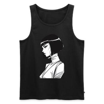 Illustration élégante de femme en noir et blanc de profil - Débardeur bio Premium Homme - noir - Devant - AI Model Male 178 light (178cm)