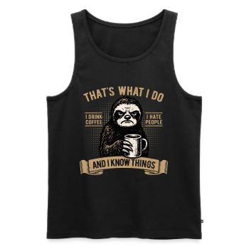 Je bois du café, je déteste les gens et je sais des choses - Débardeur bio Premium Homme - noir - Devant - AI Model Male 178 light (178cm)