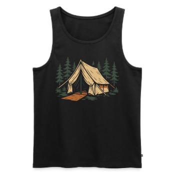 Drôle d’aventure de camping tente forêt - Débardeur bio Premium Homme - noir - Devant - Michal (187cm)