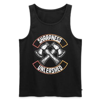 Axtwerfen Holzfäller Sharpness Unleashed - Männer Premium Bio Tank Top - Schwarz - Vorne - AI Model Male 178 light (178cm)