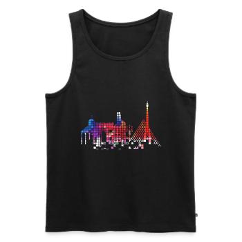 Paris France City Skyline Pixel Coloré - Débardeur bio Premium Homme - noir - Devant - AI Model Male 178 light (178cm)