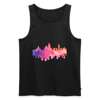 Valence Espagne Ville Skyline Splash Vacances colorées - Débardeur bio Premium Homme - noir - Devant - AI Model Male 178 light (178cm)