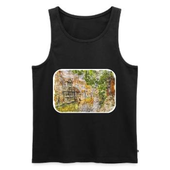 Bruges Belgique Aquarelle Esquisse Illustration - Débardeur bio Premium Homme - noir - Devant - Michal (187cm)