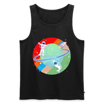 Shark astronaut universe planet rocket spaceship - Men's Premium Organic Tank Top - black - Front - AI Model Male 178 light (178cm)