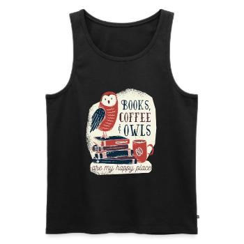Bücher Kaffee und Eulen - Männer Premium Bio Tank Top - Schwarz - Vorne - AI Model Male 178 light (178cm)
