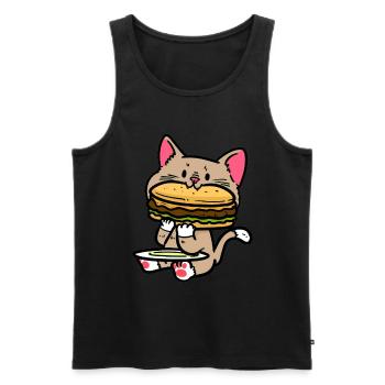 cute cat burg cheeseburger fast food hunger - Men's Premium Organic Tank Top - black - Front - AI Model Male 178 light (178cm)