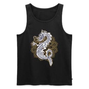 Mandala Dragon Chinois - Débardeur bio Premium Homme - noir - Devant - Michal (187cm)