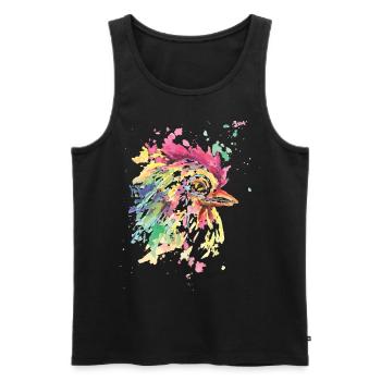 Poulet coloré dessiné | Idée de cadeau - Débardeur bio Premium Homme - noir - Devant - Michal (187cm)
