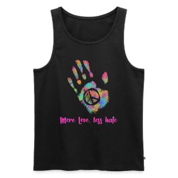 Plus d’amour Moins de haine hippie - Débardeur bio Premium Homme - noir - Devant - Michal (187cm)