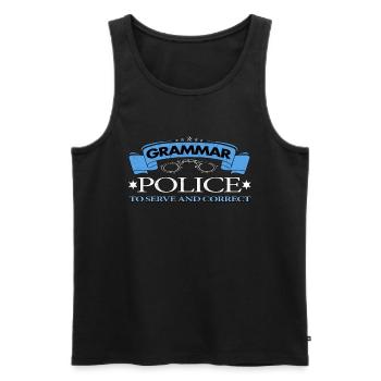 Police de grammaire pour servir et corriger - Débardeur bio Premium Homme - noir - Devant - AI Model Male 178 light (178cm)