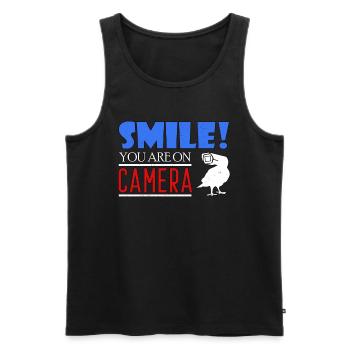 Souriez que vous êtes devant la caméra - Débardeur bio Premium Homme - noir - Devant - AI Model Male 178 light (178cm)