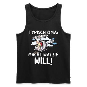 Typisch Oma Teppichklopfer Hubschrauber Aufpassen - Männer Premium Bio Tank Top - Schwarz - Vorne - Michal (187cm)