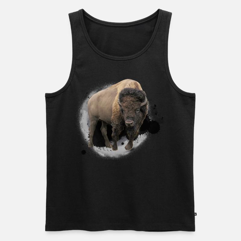 Bison Büffel Rind Design Illustration Geschenk - Männer Premium Bio Tank Top - Schwarz