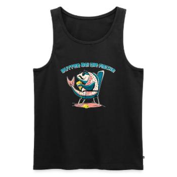 Norddeutsch - Butter bei die Fische - Männer Premium Bio Tank Top - Schwarz - Vorne - AI Model Male 178 light (178cm)