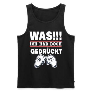 Gamer Zocker Gaming Spruch Ich hab doch gedrückt - Männer Premium Bio Tank Top - Schwarz - Vorne - Michal (187cm)