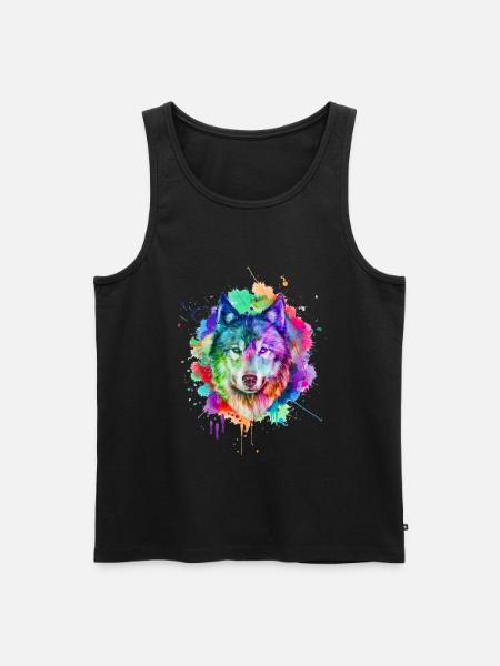 Aquarel wolf cadeau - Mannen Premium Bio Tanktop - zwart