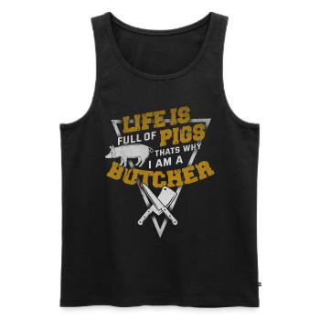 Metzger Fleisch Schlachter Wurst Schwein - Männer Premium Bio Tank Top - Schwarz - Vorne - Michal (187cm)