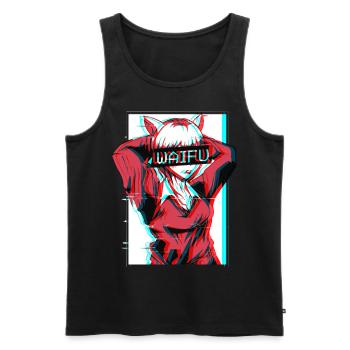 Waifu Neko Anime Cat Girl Vaporwave Cadeau - Débardeur bio Premium Homme - noir - Devant - AI Model Male 178 light (178cm)