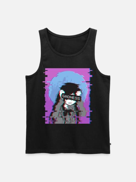 Triest Anime Girl - Japanse Otaku Vaporwave Gift - Mannen Premium Bio Tanktop - zwart