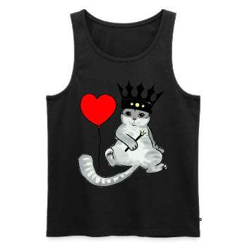Chat anniversaire roi coeur félicitation - Débardeur bio Premium Homme - noir - Devant - AI Model Male 178 light (178cm)