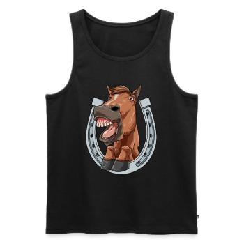 Pferd Lacht und Zeigt Zähne mit Hufeisen - Männer Premium Bio Tank Top - Schwarz - Vorne - Michal (187cm)