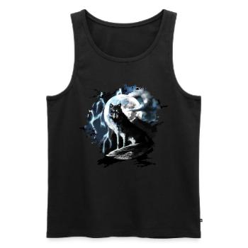 Wolf sits howling in the full moon at night - Men's Premium Organic Tank Top - black - Front - AI Model Male 178 light (178cm)