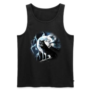 Wolf sitzt heulend im Vollmond bei Nacht - Männer Premium Bio Tank Top - Schwarz - Vorne - AI Model Male 178 light (178cm)