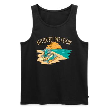 Butter bei die Fische Plattdeutsch Spruch - Männer Premium Bio Tank Top - Schwarz - Vorne - Michal (187cm)