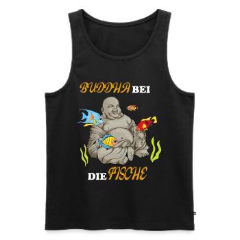 Buddha bei die Fische Plattdeutsch Spruch - Männer Premium Bio Tank Top - Schwarz - Vorne - Michal (187cm)