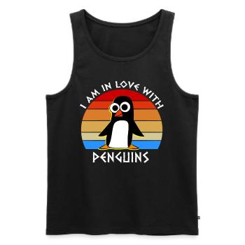 Je suis amoureux des pingouins - Débardeur bio Premium Homme - noir - Devant - Michal (187cm)