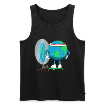 Terre plate de forme physique de globe terrestre de régime drôle - Débardeur bio Premium Homme - noir - Devant - AI Model Male 178 light (178cm)