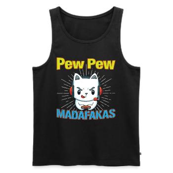 Pew Pew Funny Cat - Männer Premium Bio Tank Top - Schwarz - Vorne - AI Model Male 178 light (178cm)