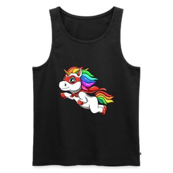 Lustiges Einhorn als Held für einen Superheld - Männer Premium Bio Tank Top - Schwarz - Vorne - Michal (187cm)