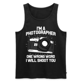 Appareil photo de photographie objective - Débardeur bio Premium Homme - noir - Devant - AI Model Male 178 light (178cm)