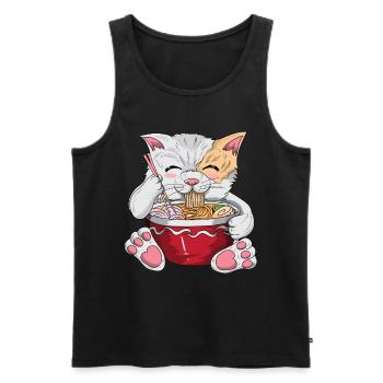 Japanese kawaii cat with noodles cat owner - Men's Premium Organic Tank Top - black - Front - Michal (187cm)