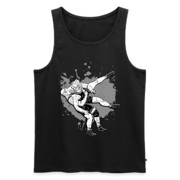 Lutte tshirt grappling bagues cadeau pinfall - Débardeur bio Premium Homme - noir - Devant - AI Model Male 178 light (178cm)