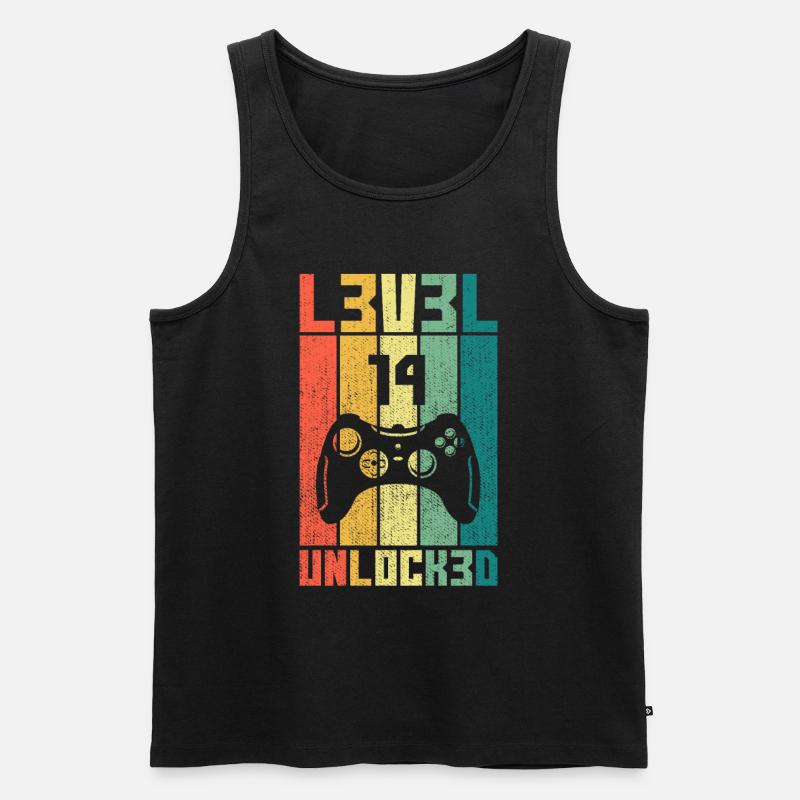 Level 14 Unlocked Zocker 14 Geburtstag Geschenk - Männer Premium Bio Tank Top - Schwarz