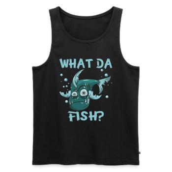 What the Fish Qu’est-ce que le poisson drôle de motif pêcheur - Débardeur bio Premium Homme - noir - Devant - AI Model Male 178 light (178cm)