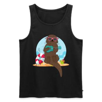 Otter plage Tshirt cadeau animal mignon furet - Débardeur bio Premium Homme - noir - Devant - AI Model Male 178 light (178cm)