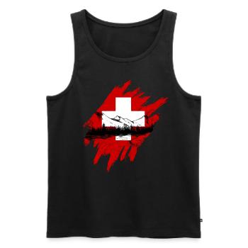 Suisse Tshirt Drapeau Switzerland Zurich Berne - Débardeur bio Premium Homme - noir - Devant - Michal (187cm)