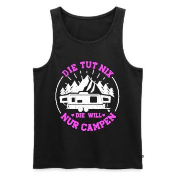 She doesn't do anything she just wants to camp Camping Womo Spruc - Men's Premium Organic Tank Top - black - Front - Michal (187cm)