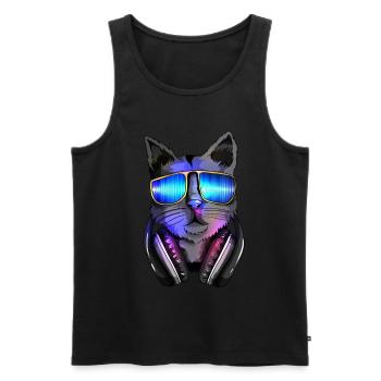 Katzenliebhaber Techno Katze Electro Musik DJ Cat - Männer Premium Bio Tank Top - Schwarz - Vorne - AI Model Male 178 light (178cm)