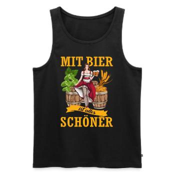 Mit Bier ist alles schöner Kneipe Bier trinken - Männer Premium Bio Tank Top - Schwarz - Vorne - Michal (187cm)