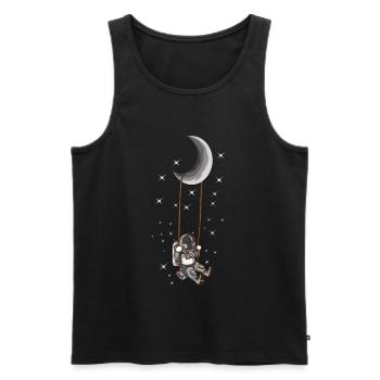Astronaute Balançoire lune Univers Des étoiles - Débardeur bio Premium Homme - noir - Devant - Michal (187cm)