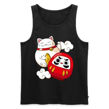Funny Maneki Neko Cat Japanese Daruma Doll Kawaii - Débardeur bio Premium Homme - noir - Devant - AI Model Male 178 light (178cm)