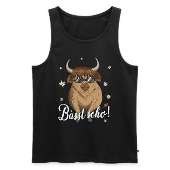 Basst scho Schottische Hochlandrinder Kuh Dialekt - Männer Premium Bio Tank Top - Schwarz - Vorne - AI Model Male 178 light (178cm)