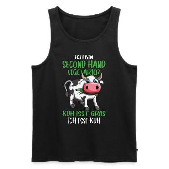 Ich bin second Hand Vegetarier Kuh Design Spruch - Männer Premium Bio Tank Top - Schwarz - Vorne - Michal (187cm)
