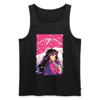 Karaté Anime Girl Vaporwave Waifu Fujiyama Otaku - Débardeur bio Premium Homme - noir - Devant - AI Model Male 178 light (178cm)